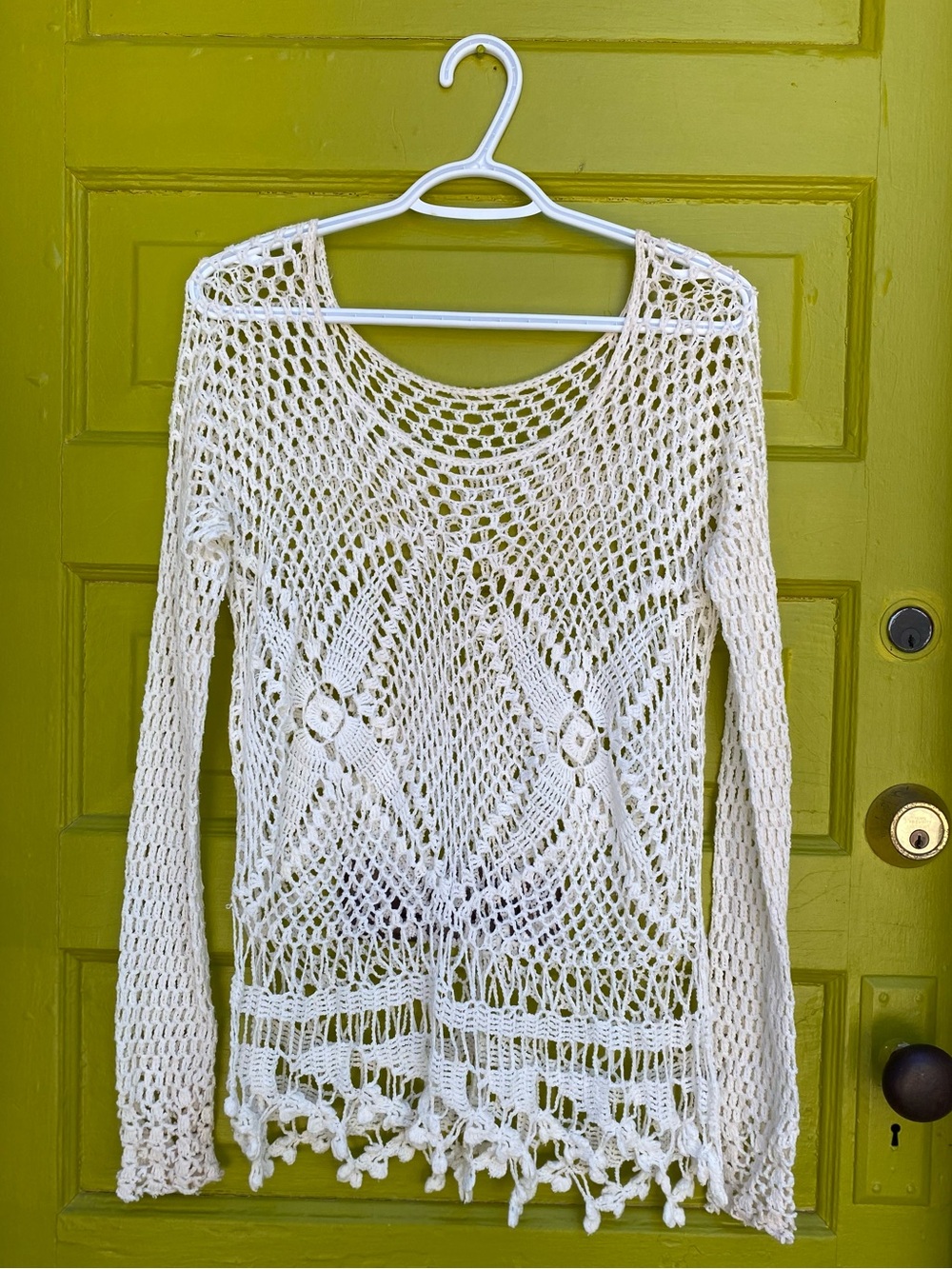 White Crochet Long Sleeve Top